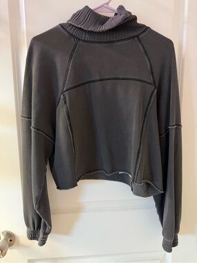 aerie Charcoal Gray Cropped Mock Neck Sweatshirt